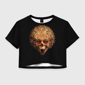 Женская футболка Crop-top 3D с принтом Golden skull | 1.2 , 100% полиэстер | круглая горловина, длина футболки до линии талии, рукава с отворотами | 