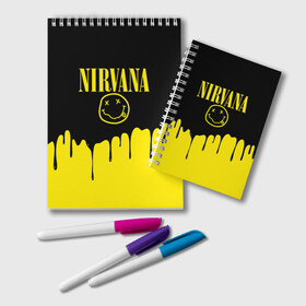 Блокнот с принтом Nirvana , 100% бумага | 48 листов, плотность листов — 60 г/м2, плотность картонной обложки — 250 г/м2. Листы скреплены удобной пружинной спиралью. Цвет линий — светло-серый
 | music | nirvana | rock | smile | американская рок группа | гранж | известные личности | крист новоселич | курт кобейн | музыка | музыканты | нирвана | панк рок | певцы | рок | смайл | хард рок | хэви металл