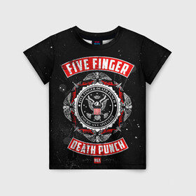Детская футболка 3D с принтом Five Finger Death Punch , 100% гипоаллергенный полиэфир | прямой крой, круглый вырез горловины, длина до линии бедер, чуть спущенное плечо, ткань немного тянется | Тематика изображения на принте: 5fdp | ffdp | five finger death punch | metal | группы | метал | музыка | рок