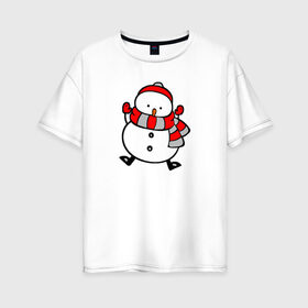 Женская футболка хлопок Oversize с принтом Снеговик , 100% хлопок | свободный крой, круглый ворот, спущенный рукав, длина до линии бедер
 | 