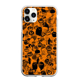 Чехол для iPhone 11 Pro матовый с принтом Halloween , Силикон |  | ведьма | кот | паттерн | паутина | привидение | призрак | скелет | тыква