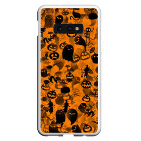 Чехол для Samsung S10E с принтом Halloween , Силикон | Область печати: задняя сторона чехла, без боковых панелей | Тематика изображения на принте: ведьма | кот | паттерн | паутина | привидение | призрак | скелет | тыква