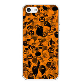 Чехол для iPhone 5/5S матовый с принтом Halloween , Силикон | Область печати: задняя сторона чехла, без боковых панелей | ведьма | кот | паттерн | паутина | привидение | призрак | скелет | тыква