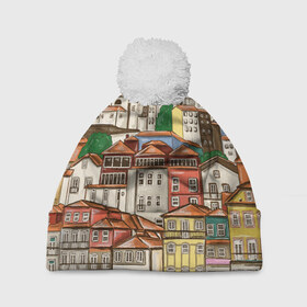 Шапка 3D c помпоном с принтом Порту, Португалия, домики , 100% полиэстер | универсальный размер, печать по всей поверхности изделия | Тематика изображения на принте: city | old town | porto | portugal | город | город на холме | городской пейзаж | домики | оранжевые крыши | отпуск | порту | португалия | путешествие | старый город