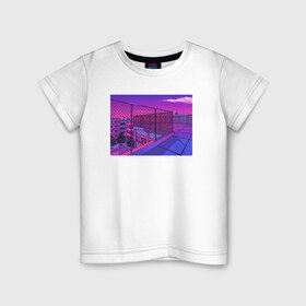 Детская футболка хлопок с принтом NFRNS -такты , 100% хлопок | круглый вырез горловины, полуприлегающий силуэт, длина до линии бедер | графика | игра | компьютерная графика | неон | пейзаж | пиксели | пиксельный пейзаж | фиолетовый