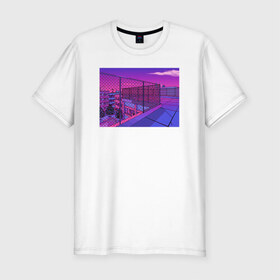 Мужская футболка хлопок Slim с принтом NFRNS -такты , 92% хлопок, 8% лайкра | приталенный силуэт, круглый вырез ворота, длина до линии бедра, короткий рукав | графика | игра | компьютерная графика | неон | пейзаж | пиксели | пиксельный пейзаж | фиолетовый