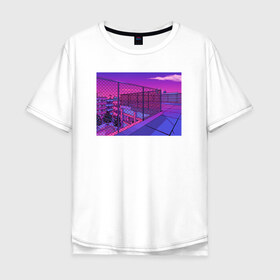 Мужская футболка хлопок Oversize с принтом NFRNS -такты , 100% хлопок | свободный крой, круглый ворот, “спинка” длиннее передней части | графика | игра | компьютерная графика | неон | пейзаж | пиксели | пиксельный пейзаж | фиолетовый