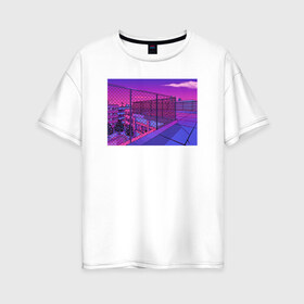 Женская футболка хлопок Oversize с принтом NFRNS -такты , 100% хлопок | свободный крой, круглый ворот, спущенный рукав, длина до линии бедер
 | графика | игра | компьютерная графика | неон | пейзаж | пиксели | пиксельный пейзаж | фиолетовый