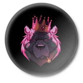 Значок с принтом Царь Михаил ,  металл | круглая форма, металлическая застежка в виде булавки | медведь | медведь в короне | медвежья голова | царь зверей.