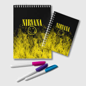 Блокнот с принтом Nirvana , 100% бумага | 48 листов, плотность листов — 60 г/м2, плотность картонной обложки — 250 г/м2. Листы скреплены удобной пружинной спиралью. Цвет линий — светло-серый
 | music | nirvana | rock | smile | американская рок группа | гранж | известные личности | крист новоселич | курт кобейн | музыка | музыканты | нирвана | панк рок | певцы | рок | смайл | хард рок | хэви металл