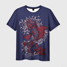 Мужская футболка 3D с принтом Рыбка дракон , 100% полиэфир | прямой крой, круглый вырез горловины, длина до линии бедер | Тематика изображения на принте: капельки | красивая рыбка | рыбы | тату рыбка. | японская рыба