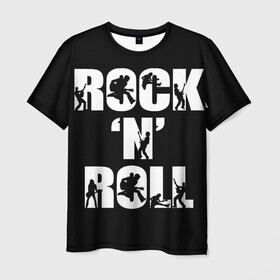 Мужская футболка 3D с принтом Рок н ролл , 100% полиэфир | прямой крой, круглый вырез горловины, длина до линии бедер | классика | музыка. | музыкальный жанр | рок | рок н ролл