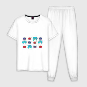 Мужская пижама хлопок с принтом Разноцветные персонажи , 100% хлопок | брюки и футболка прямого кроя, без карманов, на брюках мягкая резинка на поясе и по низу штанин
 | 