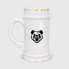 Кружка пивная с принтом Злая панда ,  керамика (Материал выдерживает высокую температуру, стоит избегать резкого перепада температур) |  объем 630 мл | Тематика изображения на принте: арт | бамбуковый медведь | бамбуковый мишка | медведь | панда | рисунок