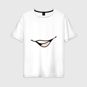 Женская футболка хлопок Oversize с принтом Улыбка , 100% хлопок | свободный крой, круглый ворот, спущенный рукав, длина до линии бедер
 | арт | зубы | клык | клыки | монстр | облизывание | пасть | рисунок | рот | хищник | хищный рот | язык