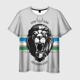 Мужская футболка 3D с принтом Узбекистан , 100% полиэфир | прямой крой, круглый вырез горловины, длина до линии бедер | 