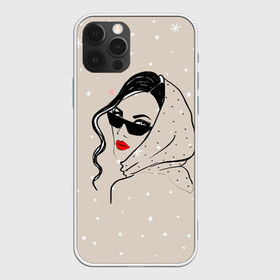 Чехол для iPhone 12 Pro Max с принтом Модная девушка в очках , Силикон |  | Тематика изображения на принте: беж | брюнетка | гламур | девушка | красота | лицо | мода | очки | помада