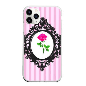 Чехол для iPhone 11 Pro Max матовый с принтом Роза в рамке , Силикон |  | классика | полоска | рамка | роза | розовый | черный