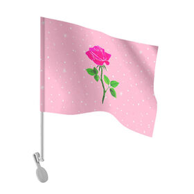 Флаг для автомобиля с принтом Роза на розовом , 100% полиэстер | Размер: 30*21 см | женственно | красота | роза | розовый | снежинки | фуксия | цветок | шик