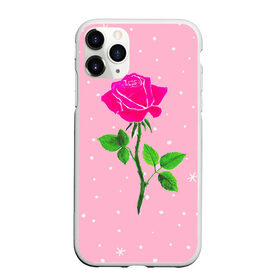 Чехол для iPhone 11 Pro Max матовый с принтом Роза на розовом , Силикон |  | женственно | красота | роза | розовый | снежинки | фуксия | цветок | шик