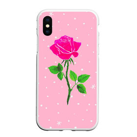 Чехол для iPhone XS Max матовый с принтом Роза на розовом , Силикон | Область печати: задняя сторона чехла, без боковых панелей | женственно | красота | роза | розовый | снежинки | фуксия | цветок | шик