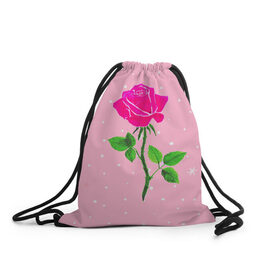 Рюкзак-мешок 3D с принтом Роза на розовом , 100% полиэстер | плотность ткани — 200 г/м2, размер — 35 х 45 см; лямки — толстые шнурки, застежка на шнуровке, без карманов и подкладки | Тематика изображения на принте: женственно | красота | роза | розовый | снежинки | фуксия | цветок | шик