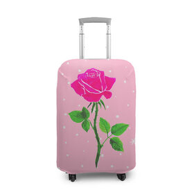 Чехол для чемодана 3D с принтом Роза на розовом , 86% полиэфир, 14% спандекс | двустороннее нанесение принта, прорези для ручек и колес | женственно | красота | роза | розовый | снежинки | фуксия | цветок | шик