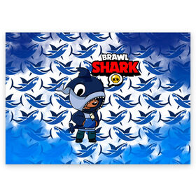 Поздравительная открытка с принтом BRAWL STARS SHARK. , 100% бумага | плотность бумаги 280 г/м2, матовая, на обратной стороне линовка и место для марки
 | 8 bit | brawl stars | colette | crow | gale | leon | max | mecha | mecha crow | mr.p | sally leon | shark | tara | virus 8 bit | werewolf leon | акула | берли | бравл старс | ворон | коллет | макс | оборотень