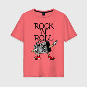 Женская футболка хлопок Oversize с принтом Rock n Roll , 100% хлопок | свободный крой, круглый ворот, спущенный рукав, длина до линии бедер
 | dab | hands | pose | recorder | rock | shoes | башмаки | бумбокс | магнитола | магнитофон | мафон | рок | руки