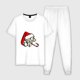 Мужская пижама хлопок с принтом Рождественский череп , 100% хлопок | брюки и футболка прямого кроя, без карманов, на брюках мягкая резинка на поясе и по низу штанин
 | 