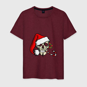 Мужская футболка хлопок с принтом Рождественский череп , 100% хлопок | прямой крой, круглый вырез горловины, длина до линии бедер, слегка спущенное плечо. | 