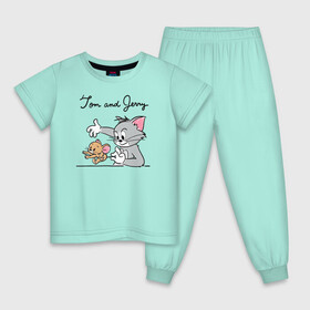 Детская пижама хлопок с принтом Tom and Jerry , 100% хлопок |  брюки и футболка прямого кроя, без карманов, на брюках мягкая резинка на поясе и по низу штанин
 | Тематика изображения на принте: tom  jerry | tom and jerry | vdzabma | джерри | том | том  джерри | том и джерри