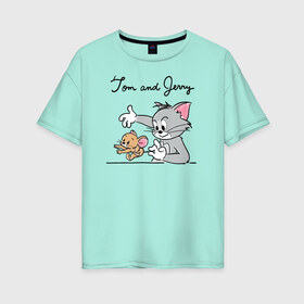 Женская футболка хлопок Oversize с принтом Tom and Jerry , 100% хлопок | свободный крой, круглый ворот, спущенный рукав, длина до линии бедер
 | tom  jerry | tom and jerry | vdzabma | джерри | том | том  джерри | том и джерри