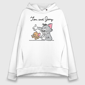 Женское худи Oversize хлопок с принтом Tom and Jerry , френч-терри — 70% хлопок, 30% полиэстер. Мягкий теплый начес внутри —100% хлопок | боковые карманы, эластичные манжеты и нижняя кромка, капюшон на магнитной кнопке | tom  jerry | tom and jerry | vdzabma | джерри | том | том  джерри | том и джерри