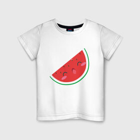 Детская футболка хлопок с принтом Кусочек Арбуза , 100% хлопок | круглый вырез горловины, полуприлегающий силуэт, длина до линии бедер | Тематика изображения на принте: kawai | kawaii | mimi | watermelon | арбуз | еда | каваи | кавай | кавайи | кавайный | кавайный арбуз | кусочек арбуза | милота | мимишный | фрукт | ягода