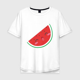 Мужская футболка хлопок Oversize с принтом Кусочек Арбуза , 100% хлопок | свободный крой, круглый ворот, “спинка” длиннее передней части | kawai | kawaii | mimi | watermelon | арбуз | еда | каваи | кавай | кавайи | кавайный | кавайный арбуз | кусочек арбуза | милота | мимишный | фрукт | ягода
