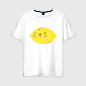 Женская футболка хлопок Oversize с принтом Лимончик , 100% хлопок | свободный крой, круглый ворот, спущенный рукав, длина до линии бедер
 | kawai | kawaii | lemon | mimi | еда | каваи | кавай | кавайи | кавайный | кавайный лимон | лимон | лимончик | милота | мимишный | фрукт