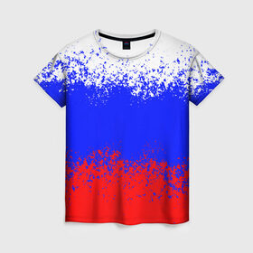 Женская футболка 3D с принтом Россия. , 100% полиэфир ( синтетическое хлопкоподобное полотно) | прямой крой, круглый вырез горловины, длина до линии бедер | russia | герб | государство | наша раша | патриотизм | раша | россия | россия 2020 | страна | флаг | флаг россии | я русский