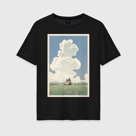 Женская футболка хлопок Oversize с принтом blue sky , 100% хлопок | свободный крой, круглый ворот, спущенный рукав, длина до линии бедер
 | весна | картинка | корея | лес | лето | машина | на каждый день | небо | облака | парень | поле | птицы | рисунок | токио | тоторо | фон | хаяо миядзаки | цветок | цветы | япония