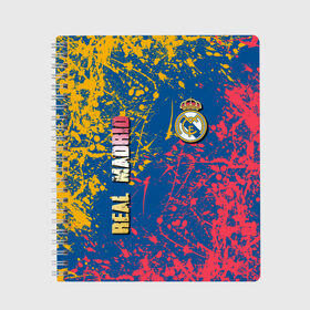 Тетрадь с принтом Real Madrid , 100% бумага | 48 листов, плотность листов — 60 г/м2, плотность картонной обложки — 250 г/м2. Листы скреплены сбоку удобной пружинной спиралью. Уголки страниц и обложки скругленные. Цвет линий — светло-серый
 | football club | futbol club | real | real madrid | real madrid club | люблю футбол | реал | реал мадрид | сантьяго бернабеу | сливочные | фанат | фк реал мадрид | форма | форма игроков | футбол | футбольный клуб