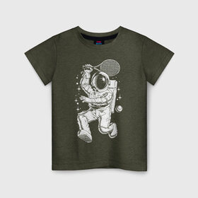 Детская футболка хлопок с принтом Space tennis , 100% хлопок | круглый вырез горловины, полуприлегающий силуэт, длина до линии бедер | astronaut | ball | player | racket | space | spacesuit | star | tennis | звезда | игрок | космонавт | космос | мяч | ракетка | скафандр | теннис