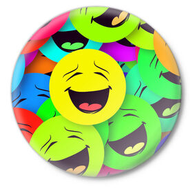 Значок с принтом смайлы, улыбки, разноцветный, ,  металл | круглая форма, металлическая застежка в виде булавки | разноцветный | смайлы | улыбки | эмоции