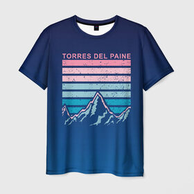 Мужская футболка 3D с принтом Torres Del Paine , 100% полиэфир | прямой крой, круглый вырез горловины, длина до линии бедер | Тематика изображения на принте: torres del paine | winter | абстракция | горы | зима | зимняя | полосы | снег | снежок