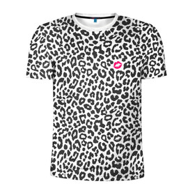 Мужская футболка 3D спортивная с принтом Kiss , 100% полиэстер с улучшенными характеристиками | приталенный силуэт, круглая горловина, широкие плечи, сужается к линии бедра | art | background | kiss | leopard | lips | spots | texture | арт | губы | леопард | поцелуй | пятна | текстура | фон