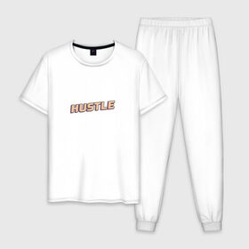 Мужская пижама хлопок с принтом Hustle / Суета , 100% хлопок | брюки и футболка прямого кроя, без карманов, на брюках мягкая резинка на поясе и по низу штанин
 | 