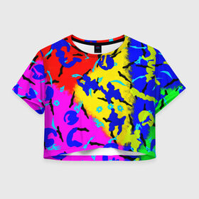 Женская футболка Crop-top 3D с принтом Камуфляж геймера , 100% полиэстер | круглая горловина, длина футболки до линии талии, рукава с отворотами | игры | камуфляж | краски | пятна | спорт | текстуры | узоры | фигуры | цветной | яркая