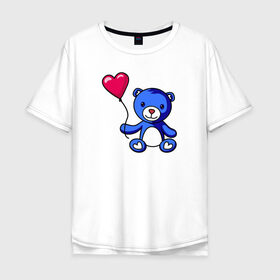 Мужская футболка хлопок Oversize с принтом Медвежонок с шариком , 100% хлопок | свободный крой, круглый ворот, “спинка” длиннее передней части | bear | love is | teddy | valentines day | валентина | влюбленный | воздушный шарик | девочкам | девушке | игрушка | кукла | лучшая | любимая | люблю | любовь | марта | медведь | медвежата | милый | няшный | плюшевый