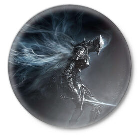 Значок с принтом Ночной рыцарь ,  металл | круглая форма, металлическая застежка в виде булавки | ночной рыцарь | рыцарь | рыцарь с мечом | фентези | фэнтези