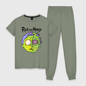 Женская пижама хлопок с принтом Rick & Morty. Морти , 100% хлопок | брюки и футболка прямого кроя, без карманов, на брюках мягкая резинка на поясе и по низу штанин | halloween | morty | morty smith | rick and morty | smith | turner | морти | морти смит | рик и морти | смит | хэллоуин