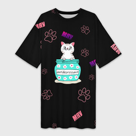 Платье-футболка 3D с принтом Котик антидепрессант ,  |  | антидепрессант | девушкам | кис кис | киска | кот | котейка | котик | котэ | лапки | милый | милый котик | мягкие лапки | мяу | отпечаток | прикольный кот | усы | ушки | хвостик